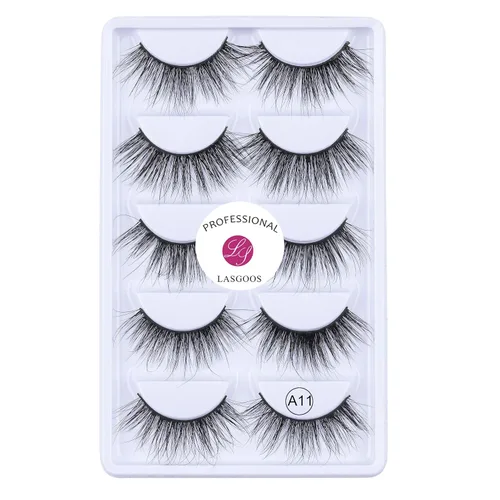 Pestañas postizas 100% visón siberiano, pestañas falsas 3D, de desorden natural, volumen grueso, pestañas postizas 5 pares/caja, Negro