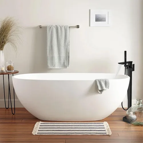 Miniatura 5 de RUMOSE Llenador de bañera negro mate, relleno de bañera independiente, grifo de bañera de montaje en cascada, grifo de bañera de latón de alto flujo
