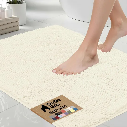 Miniatura 84 de Gorilla Grip - Tapete de baño afelpado, absorbente, peludo, de felpilla, para base de inodoro cuadrada, reverso de goma, suave, de microfibra, claro