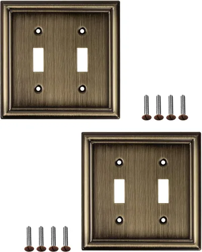 Miniatura 12 de Placas decorativas de latón antiguo biselado Tapas de enchufes eléctricos y interruptores Estilo: 1 banda en blanco (paquete de 4)