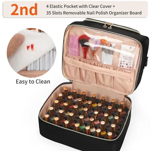 Miniatura 4 de CUBETASTIC Organizador de esmalte de uñas, estuche portátil de almacenamiento de esmalte de uñas con capacidad para 45 frascos de esmalte de uñas