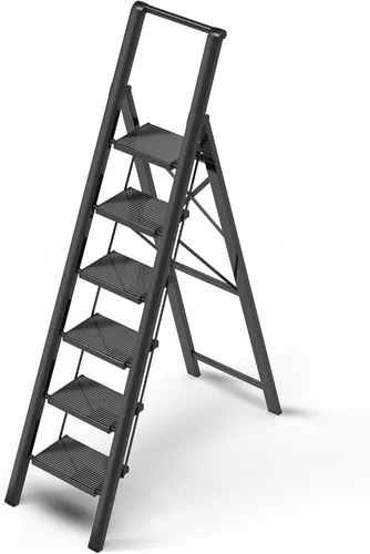 Escalera de 6 escalones para techo de 12 pies de alto, taburete plegable de aluminio ligero con cómodo agarre, escaleras con pedal antideslizante y