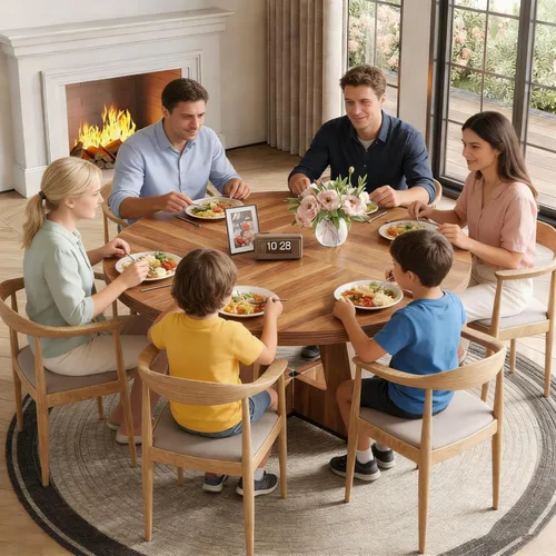 Miniatura 2 de LITTLE TREE Mesa de comedor redonda para 4-6 personas, mesa de comedor de 47 pulgadas con base de pedestal de madera, mesas de comedor marrones
