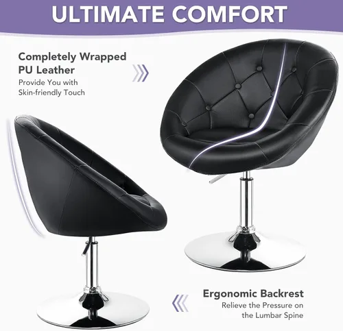 Miniatura 5 de Giantex Silla giratoria redonda de tocador, silla de maquillaje con altura ajustable y inclinación con respaldo, para uso en salones de belleza