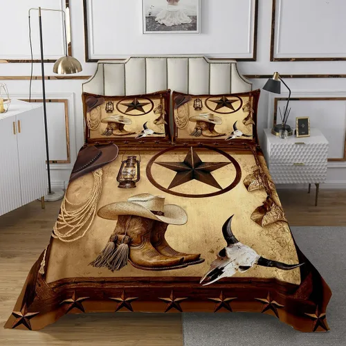 Miniatura 2 de Feelyou Colcha de vaquero occidental, tamaño King, diseño rústico de Texas Star con botas de vaquero, colcha acolchada para niños pequeños, diseño