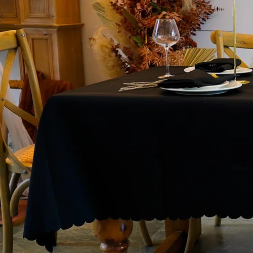 Miniatura 11 de JYFLZQ Mantel redondo negro de 70 pulgadas para mesas de 4 pies, lavable a máquina, duradero, tela de poliéster gruesa, para fiestas, banquetes