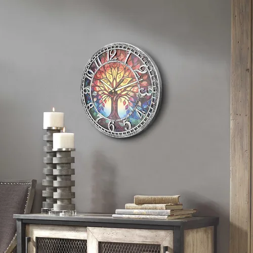 Miniatura 5 de WANGIRO Reloj de pared con diseño de árbol de la vida, de 12 pulgadas, movimiento silencioso, reloj de cronometraje preciso, ideal para salas