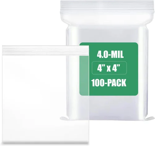 100 unidades, (4 x 4 pulgadas), bolsa transparente con cierre de cremallera de 4 mil de grosor, bolsas con cremallera, bolsas de plástico de