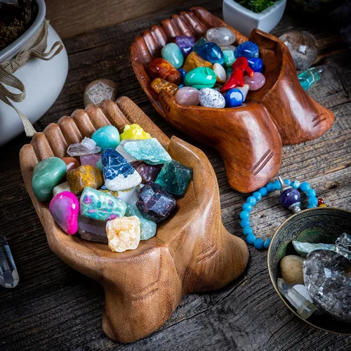 Miniatura 8 de Cuenco de manos talladas, soporte de cristal para piedras, soporte para colección de rocas, bandeja de almacenamiento de exhibición, cuenco de manos
