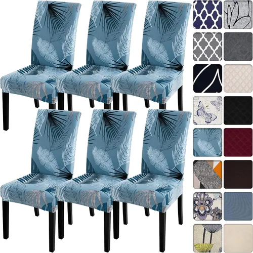 Miniatura 43 de SearchI Juego de 4 fundas para sillas de comedor, elásticas con estampado floral, fundas deslizables para sillas Parsons de spandex, removibles