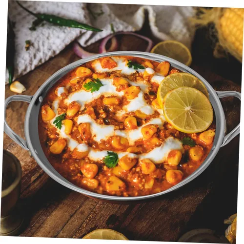 Miniatura 5 de Kichvoe Sartén de acero inoxidable Wok de fondo plano para freír hogar con asas antiadherente para servir alimentos de mariscos 7.9 in olla