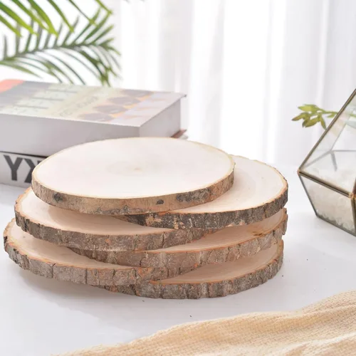 Miniatura 4 de Sancodee 8 piezas grandes de madera sin terminar, losas de madera de 10 a 11 pulgadas para centros de mesa, círculo de madera natural, centros