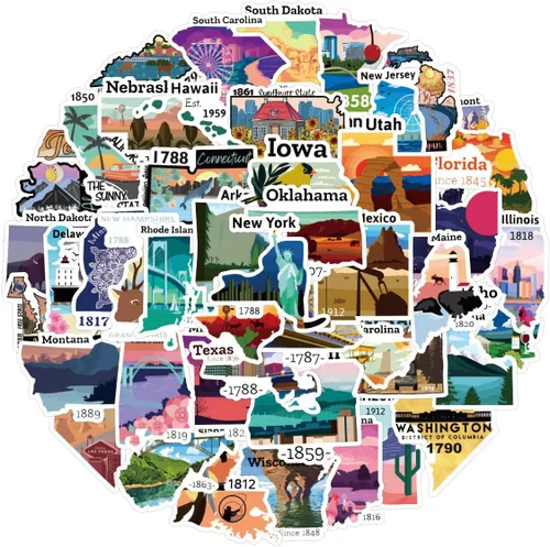 Miniatura 5 de Calcomanías de mapa de Estados Unidos, 50 unidades, Funimost Travel USA, calcomanías de vinilo impermeables para botellas de agua, laptop