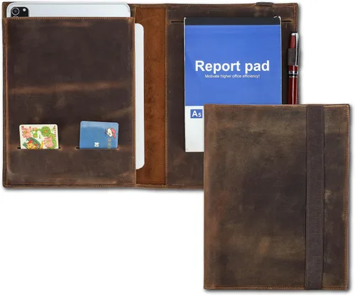 Miniatura 15 de Top Grain Leather - Padfolio de 8.3 pulgadas para hombres y mujeres, diseño vintage hecho a mano, organizador multifuncional de cartera de negocios