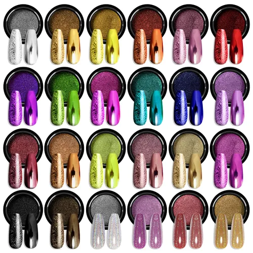 Miniatura 11 de SAVILAND Juego de Polvo Cromado para Uñas: 6 Colores Polvo Cromado Dorado Metálico para Uñas con Efecto Espejo Pigmento Camaleón Holográfico Polvo