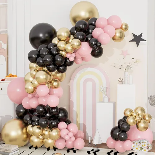 Miniatura 9 de Kit de arco de guirnalda de globos negros y dorados y plateados, 144 piezas de diferentes tamaños, decoraciones de Año Nuevo para Año Nuevo