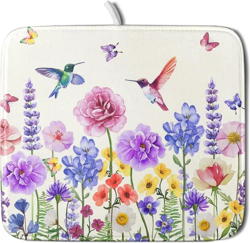 Miniatura 46 de Giwawa Tapete de Secado de Platos Retro Silueta de Cabaña del Bosque de Ciervos para Encimera 18 x 24 pulgadas Otoño Cielo Azul Nube Dibujos
