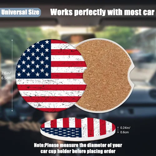 Miniatura 2 de Posavasos para automóvil, posavasos de cerámica absorbente con bandera estadounidense, posavasos para portavasos de automóvil, accesorios