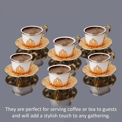Miniatura 4 de Juego de 6 tazas de café Lujosas tazas de porcelana hechas a mano de 18 piezas con platillos de metal y portavasos extraíbles Juego de tazas