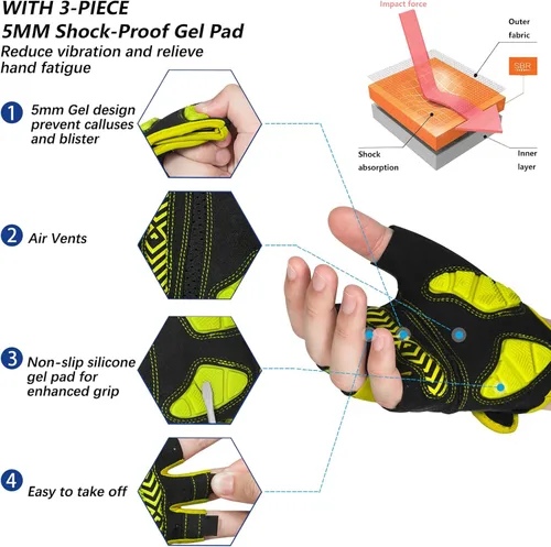 Miniatura 2 de MOREOK Guantes de ciclismo para hombresmujeres-almohadilla de gel de 0.197 in Guantes de ciclismo de medio dedo para ciclismo, levantamiento