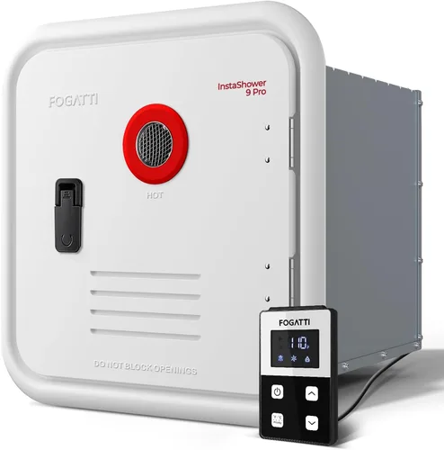 Miniatura 10 de Calentador de agua FOGATTI RV sin tanque, 66,000 BTU máximos, calentador de agua caliente para RV, tanque de mezcla incorporado, puerta negra