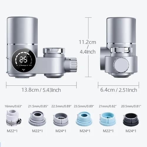Miniatura 3 de Filtro de agua para grifo de fregadero, filtro reductor de plomo, diseño de doble cabezal con pantalla de temperatura ℉, carcasa reforzada de larga