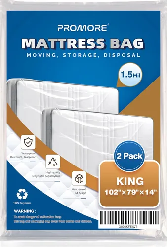 Miniatura 9 de Bolsa de colchón de plástico para mudanza o almacenamiento, tamaño individual/individual XL (1.5 mil), fundas protectoras de colchón impermeables