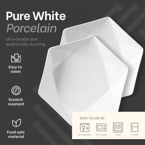 Miniatura 3 de Platos llanos de porcelana de hueso de 10.5 pulgadas Juego de 6 elegantes vajilla blanca natural en forma de diamante para cena, vacaciones