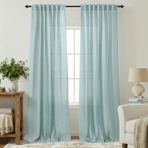 Miniatura 47 de KOUFALL Cortinas de lino azul marino de 84 pulgadas de largo, cortinas transparentes azul oscuro para sala de estar y dormitorio, medianoche