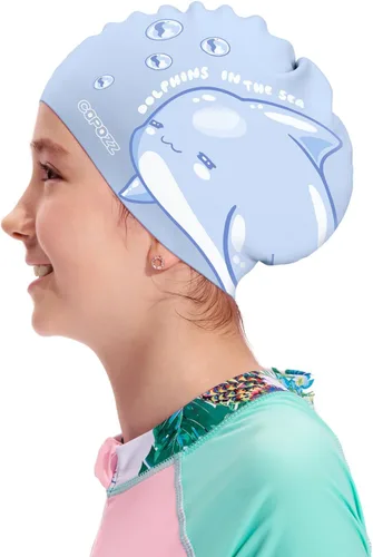 COPOZZ Gorros de natación para niños, de silicona, impermeable, cómodo, gorro de natación para cabello largo y corto