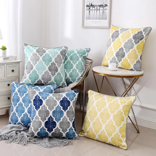 Miniatura 8 de Beauoop Paquete de 2 fundas de almohada para sofá, cama, sofá, casa rural, estampado de doble cara, patrón geométrico colorido enrejado marroquí