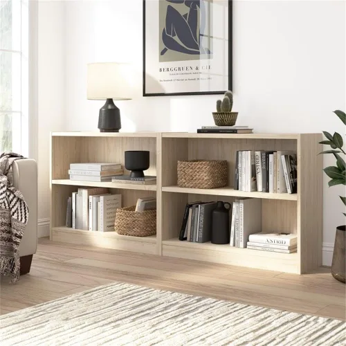 Miniatura 7 de Pemberly Row Librería pequeña de 2 estantes en olmo natural, madera de ingeniería Blanco puro