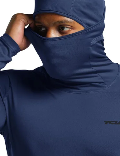 Miniatura 2 de TSLA Camisa térmica de compresión con capucha y mascarilla para hombre, de manga larga, capa base para deportes de invierno, camiseta deportiva