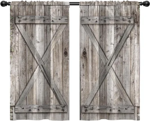 Cortinas de cocina de estilo granja occidental con bolsillo para cortinero, pequeñas y cortas, estilo café rústico, cabaña, puerta de granero,