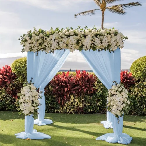 Miniatura 5 de LINXTAR 2 paneles de tela para arco de boda, 30'' x 18 pies, color azul bebé, cortinas de arco de gasa transparente para cabina de fotos, despedida