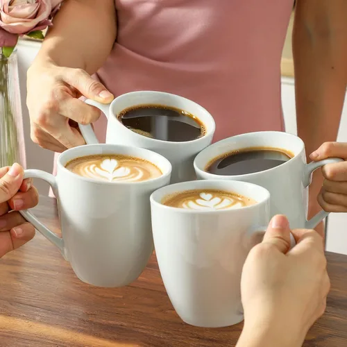 Miniatura 6 de Juego de 4 tazas de café de cerámica de 13 onzas, tazas de café blancas, tazas de té, juegos de tazas para beber en casa, oficina, restaurante