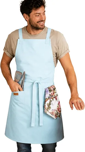 Miniatura 4 de Delantal de cocina 100% algodón con 2 bolsillos, delantal de chef ajustable para cocinar, hornear barbacoa, delantal unisex