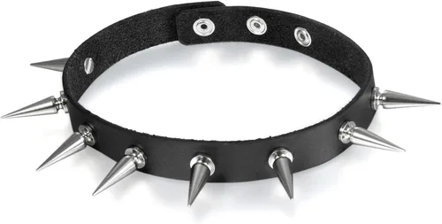 Flongo Gargantilla de cuero con remaches góticos negros con tachuelas, unisex, con tachuelas, punk, rock, motociclista, correa ancha, collar de