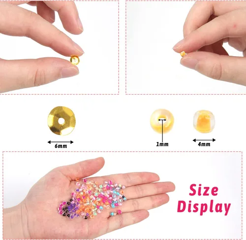 Miniatura 3 de CCINEE Kit de 10322 piezas de cuentas de semillas de vidrio y lentejuelas sueltas, cuentas de manualidades pequeñas de 4 mm, cuentas diminutas de 6