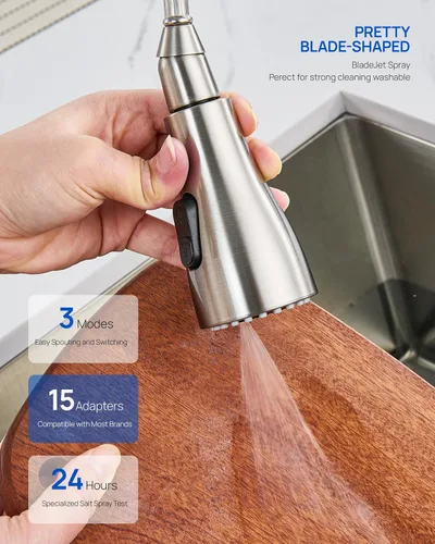 Miniatura 6 de Repuesto de Cabezal de Grifo de Cocina de Metal – Repuesto de Rociador de Fregadero de Alta Presión de 3 Modos con 15 Adaptadores de Boquilla