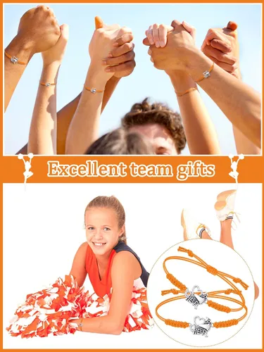 Miniatura 6 de Rtteri 20 pulseras de animadora para niñas, pulseras ajustables para animadoras, regalos para animadoras, accesorios de joyería a granel Naranja