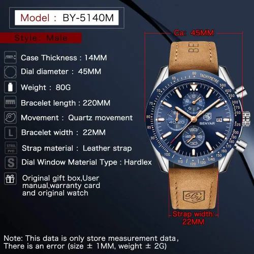 Miniatura 6 de BY BENYAR Reloj de pulsera para hombre Tienda analógico relojes para hombre negocios trabajo impermeable cronógrafo para hombre moda minimalista