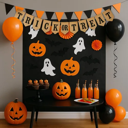 Miniatura 6 de Mandala Crafts Cartel de Halloween – Cartel de arpillera de Halloween con texto en inglés «Trick or Treat», banderines para decoración de chimenea