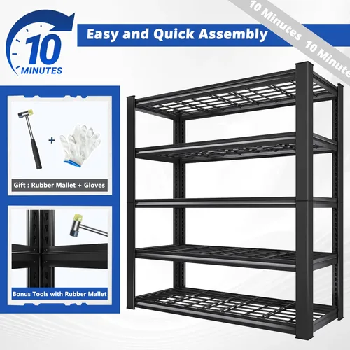 Miniatura 9 de REIBII 3010LBS Estantes de Almacenamiento 72" H Estantería de Garaje Estantes de Metal Resistente Estantes Metálicos Ajustables de 5 Niveles