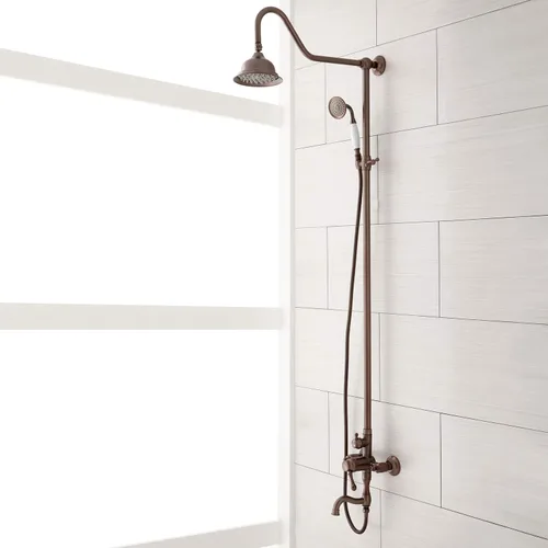 Miniatura 11 de Signature Hardware 429526 Dolwick - Sistema de ducha expuesto con cabezal de ducha de lluvia, ducha de mano y manguera, incluido en bruto