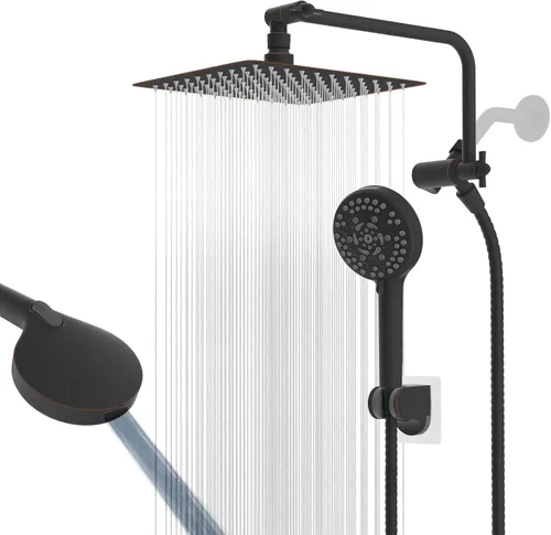 Miniatura 18 de Cabezal de ducha de metal de 12 pulgadas, cabezal de ducha de alta presión, cabezal de ducha de mano con brazo de extensión de ducha ajustable de 11