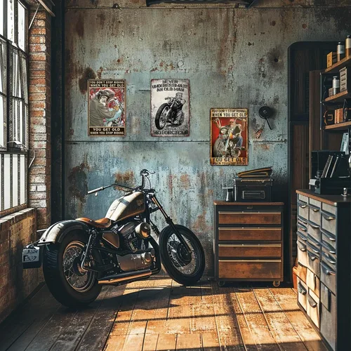 Miniatura 7 de Carteles de motocicleta Ubewair Regalos de motocicleta para hombres Arte de motocicleta de metal Decoración de pared Nunca subestimes a un viejo