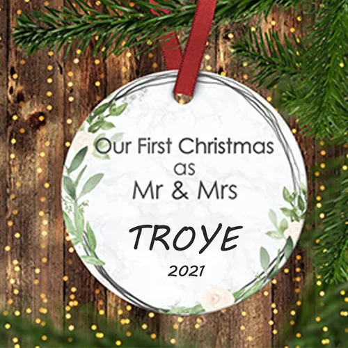 Miniatura 2 de Adorno de matrimonio de 1ª Navidad – Adorno de Navidad «Just Married» – Adorno de señor y señora – Adornos de boda – 1ª Navidad comprometida