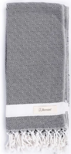 Bersuse Toalla turca Laodicea 100% algodón, 37 x 70 pulgadas, color negro