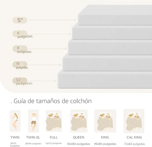 Miniatura 5 de Colchón de tamaño matrimonial en una caja, colchones de 8 pulgadas para cama plataforma, cama doble, sofá cama o litera, espuma viscoelástica